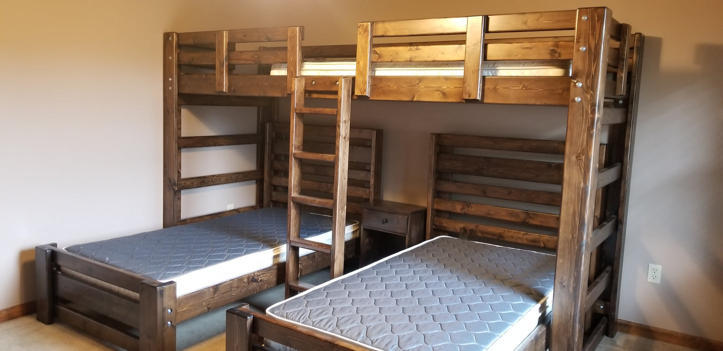 Hat Trick Triple T-Shape Bunk w/ 2 Plank Beds