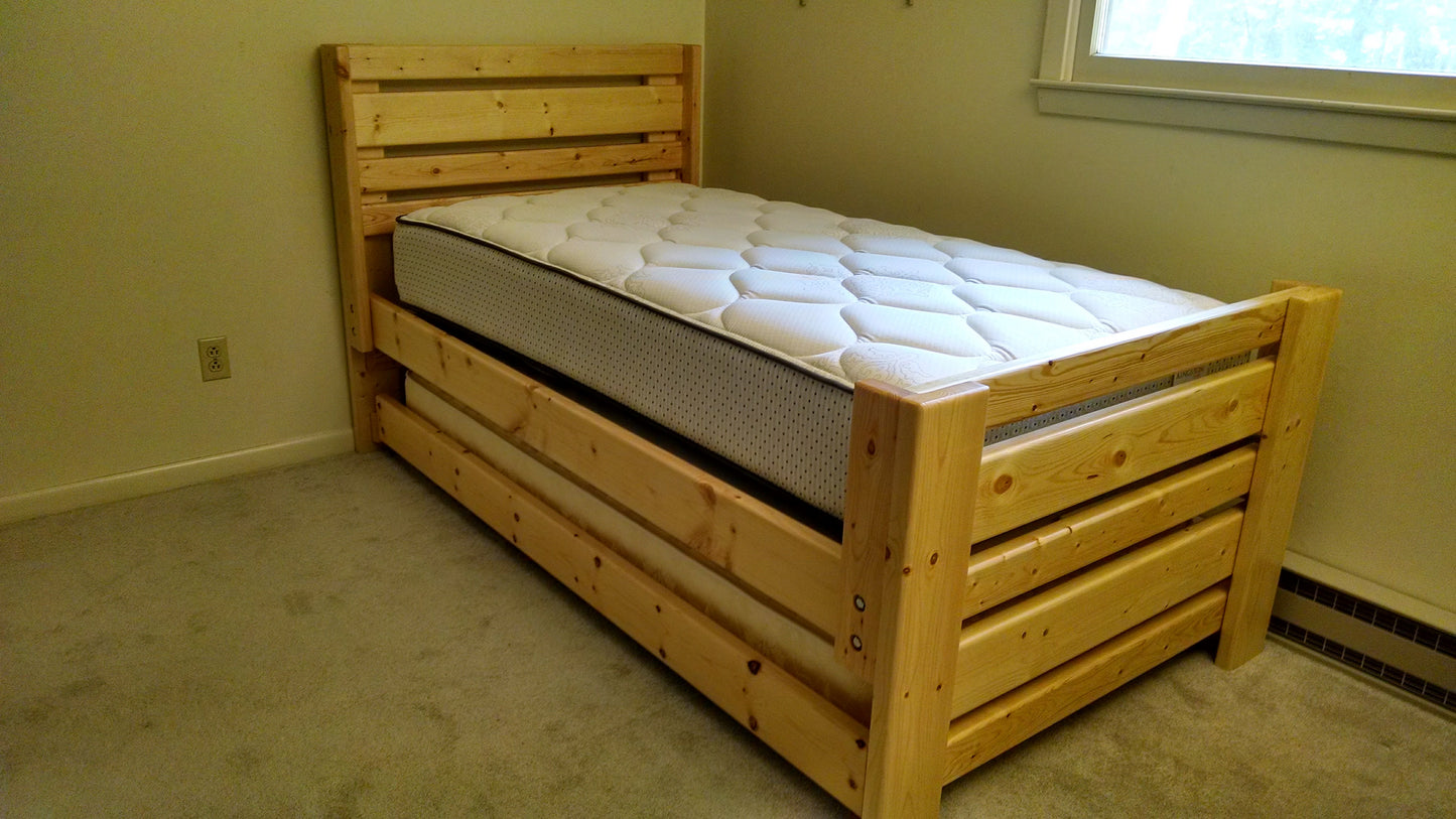 Plank Style Traditional Bed w/ Twin Trundle